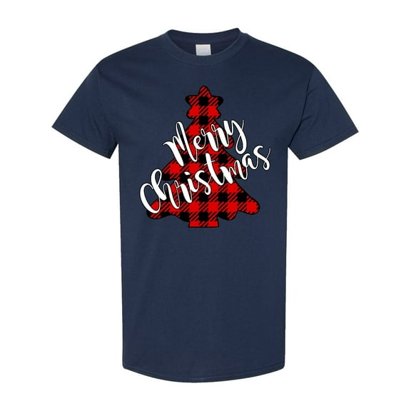 Inktastic Red Buffalo Plaid Christmas Tree T-Shirt