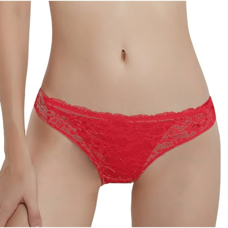 YWDJ Womens Cheeky Panties No Show Breathable Lace Lightweight No Show Comfortable Temperament Fashion Lace Oversized Lace Patchwork Underwear Red S