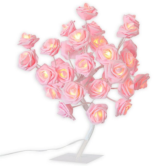CAROOTU LED Lamp Rose Flower Tree Shape Battery Powered Decorative LED Table Lights Parties Xmas Wedding