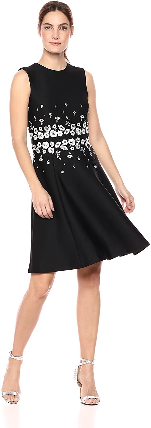 calvin klein embroidered fit & flare dress