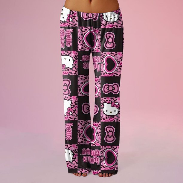 Anime Pajamas for Women Girls Cute Cartoon Cat Print Kawaii Casual Sleep Pajama Pants