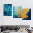 thumbnail image 4 of 1pc Modern Abstract Textured Wall Art  Frame, Geometric Oil Painting on Canvas, Teal Blue &amp; Orange Accents, Minimalist Art Deco Decor for Living Room, Bedroom, Dining Room 12x16inchx3pcs, 4 of 6