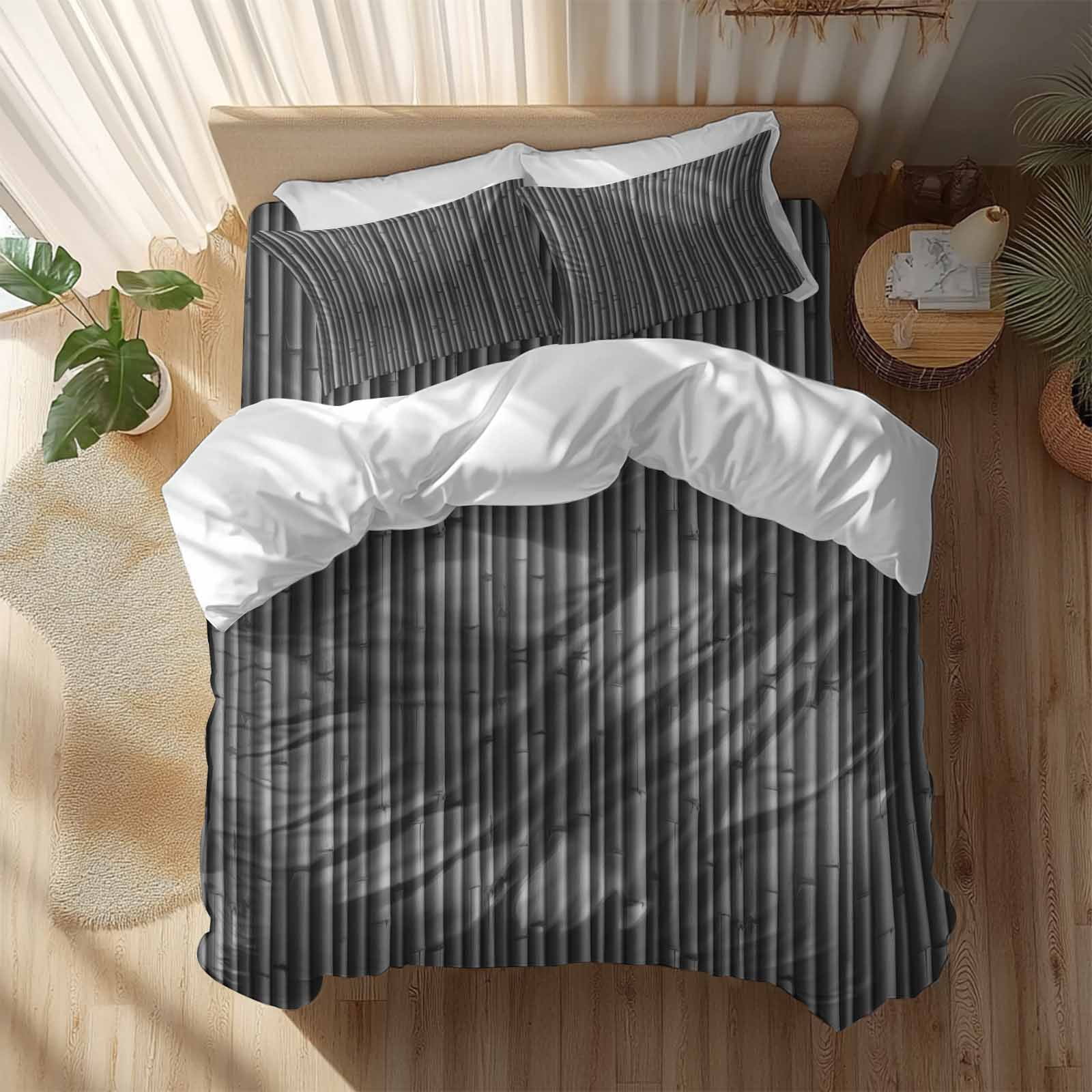 Black Bamboos 4 Piece Duvet Cover Set Queen Size Natural Vintage Bamboos Tree Plant Image Soft Bedding Set Comforter Cover, 1 Duvet Cover 1 Flat Sheets and 2 Pillowcases