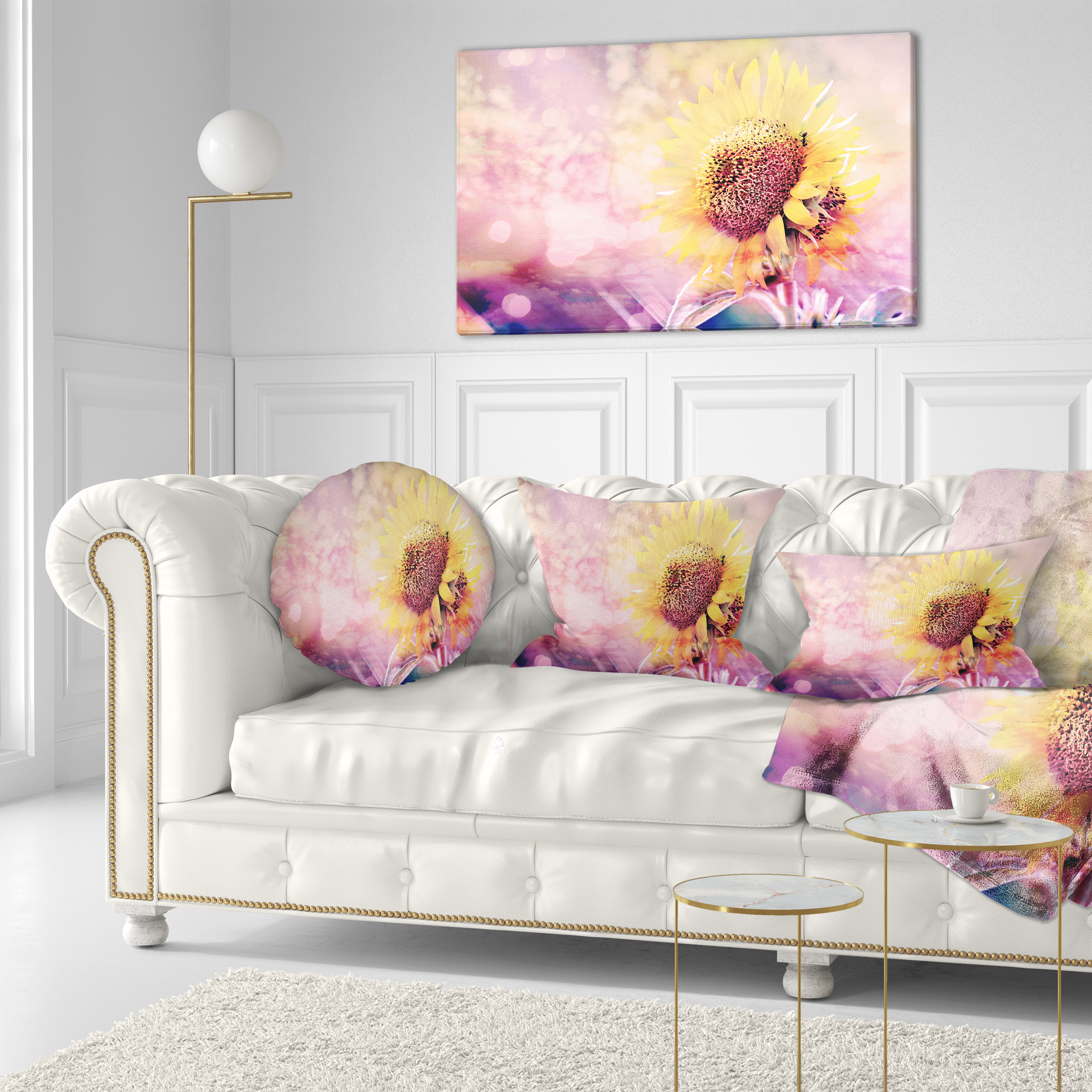 Designart Sunflower With Rainbow Light Effect - Floral Throw Pillow - 12x20