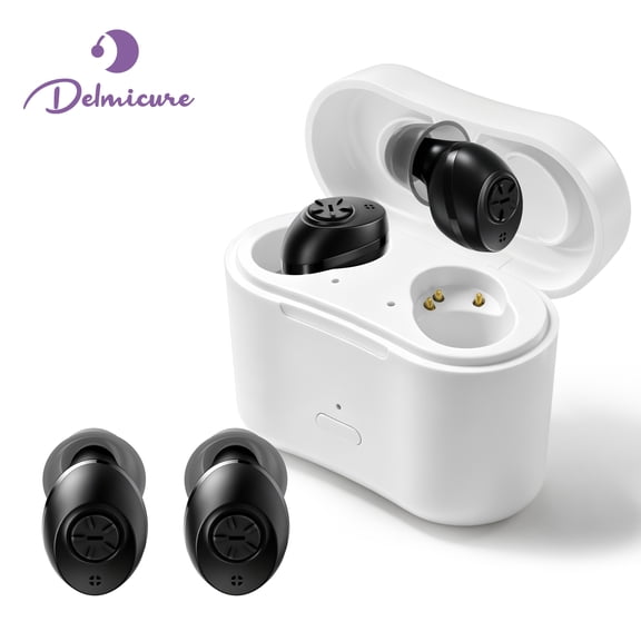 Delmicure Hearing Aids for Seniors, Adaptive Noise Reduction, Rechargeable, Pair, Black, VHP-1651
