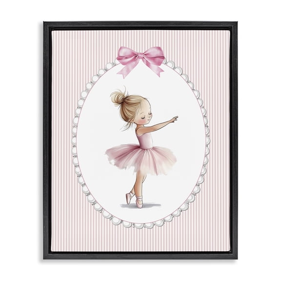 Stupell Industries Shabby Chic Blush Pink Ballerina Black Floating Frame Canvas Art, 17 x 21, by Christine Simpson Art