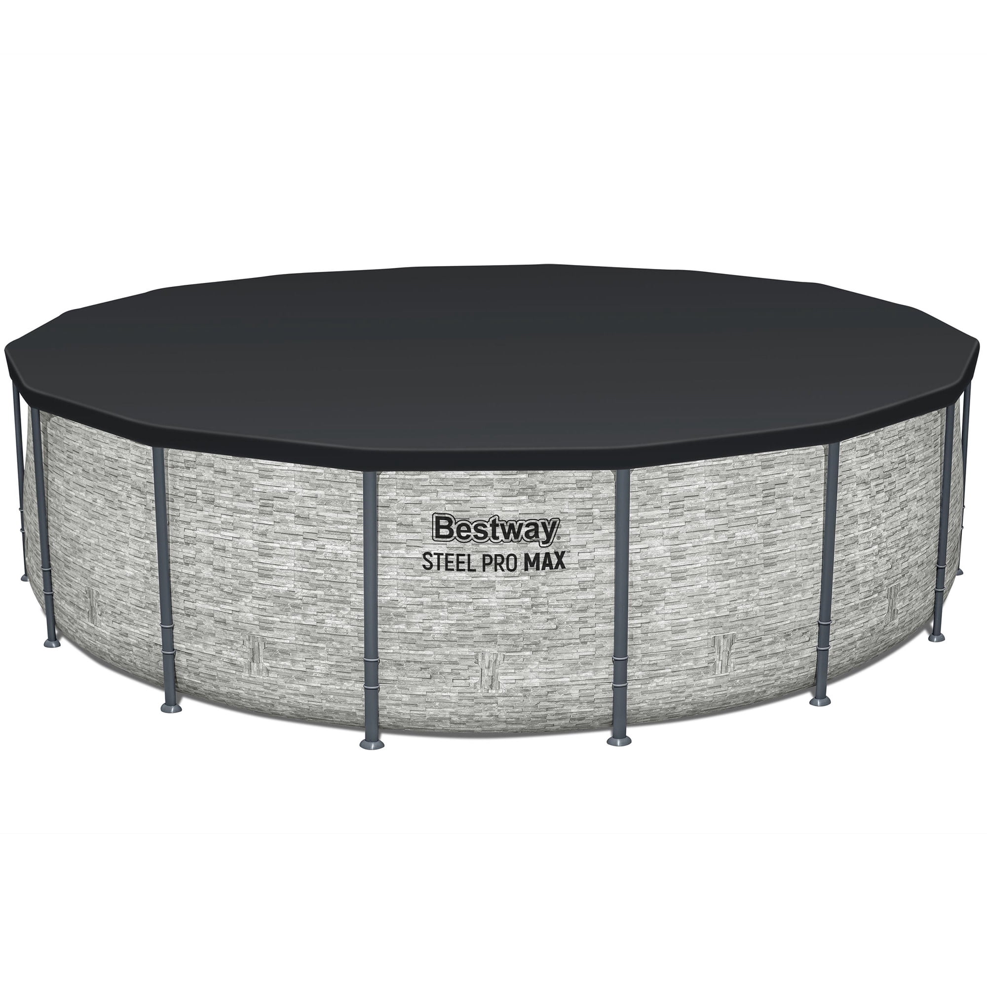 Bestway: Steel Pro MAX - 16' x 48", Grey -Round Above Ground Swimming Pool Set, ClickConnect Frame, Tritech, Filter Pump-Ladder-Cover, 5145 Gal Water