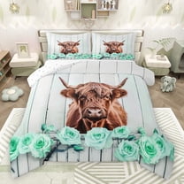 Feelyou Farmhouse Cow Animal Bedding Comforter Set, Valentines Day Rose Twin Comforter Sets, Green Flower Floral Reversible Bedding Set, Super Cozy Room Decor, 2-Piece