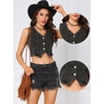thumbnail image 2 of DARING DIVA Women's Sleeveless V Neck Button Down Cropped Jean Vest XS Black, 2 of 8