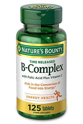 Vitamin B-Complex by Nature's Bounty, Time Released Vitamin Supplement w/ Folic Acid Plus Vitamin C, Supports Energy Metabolism and Nervous System Health, 125 Tablets