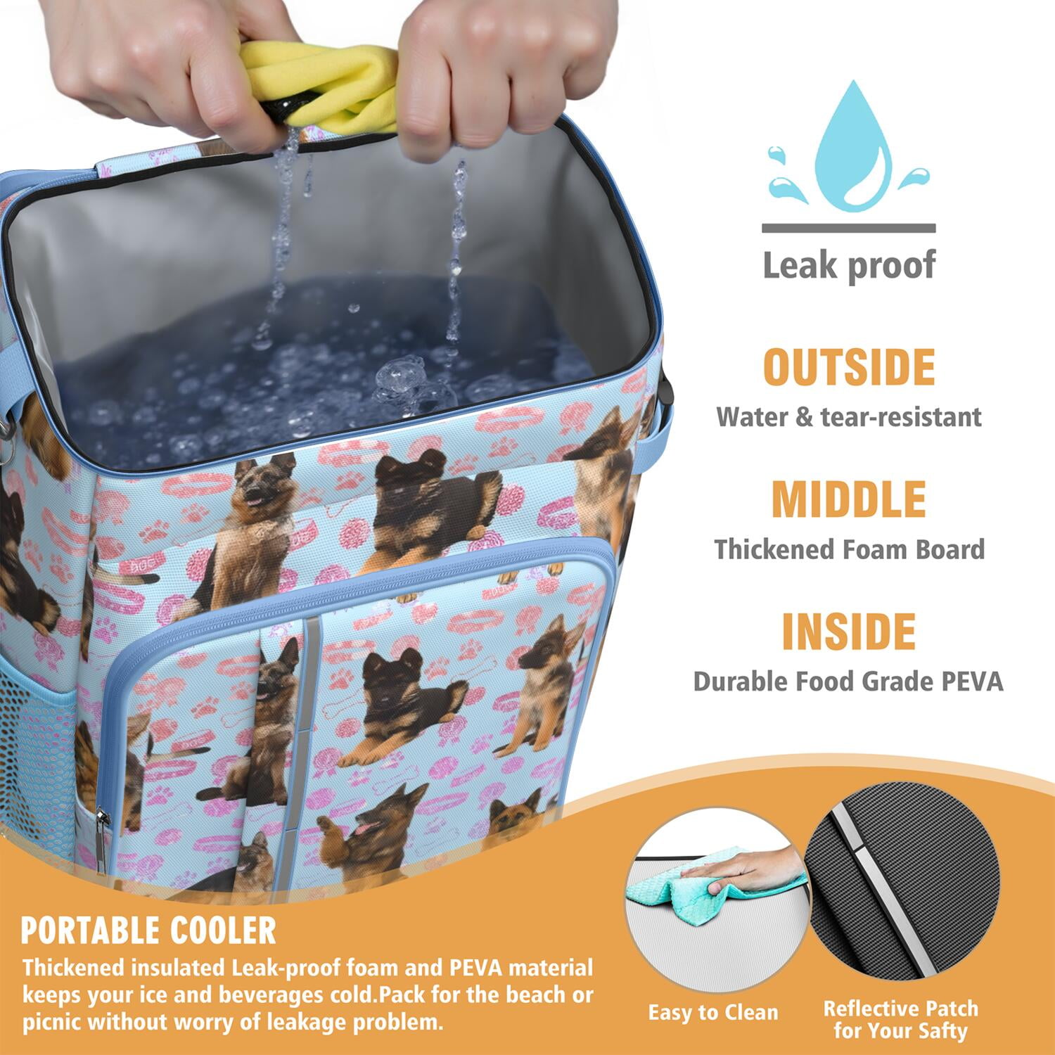Travel Cooler Bag - German Shepherd Camping Beer Cooler Backpack with Bottle Opener- Waterproof Insulated Picnic Backpacks - Cooler Bag for Beach