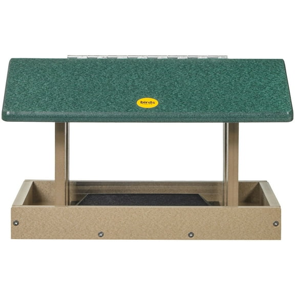 Birds Choice 9" Medium Recycled Plastic Mounted Hopper 4-Sided Bird Feeder, Tan/Green