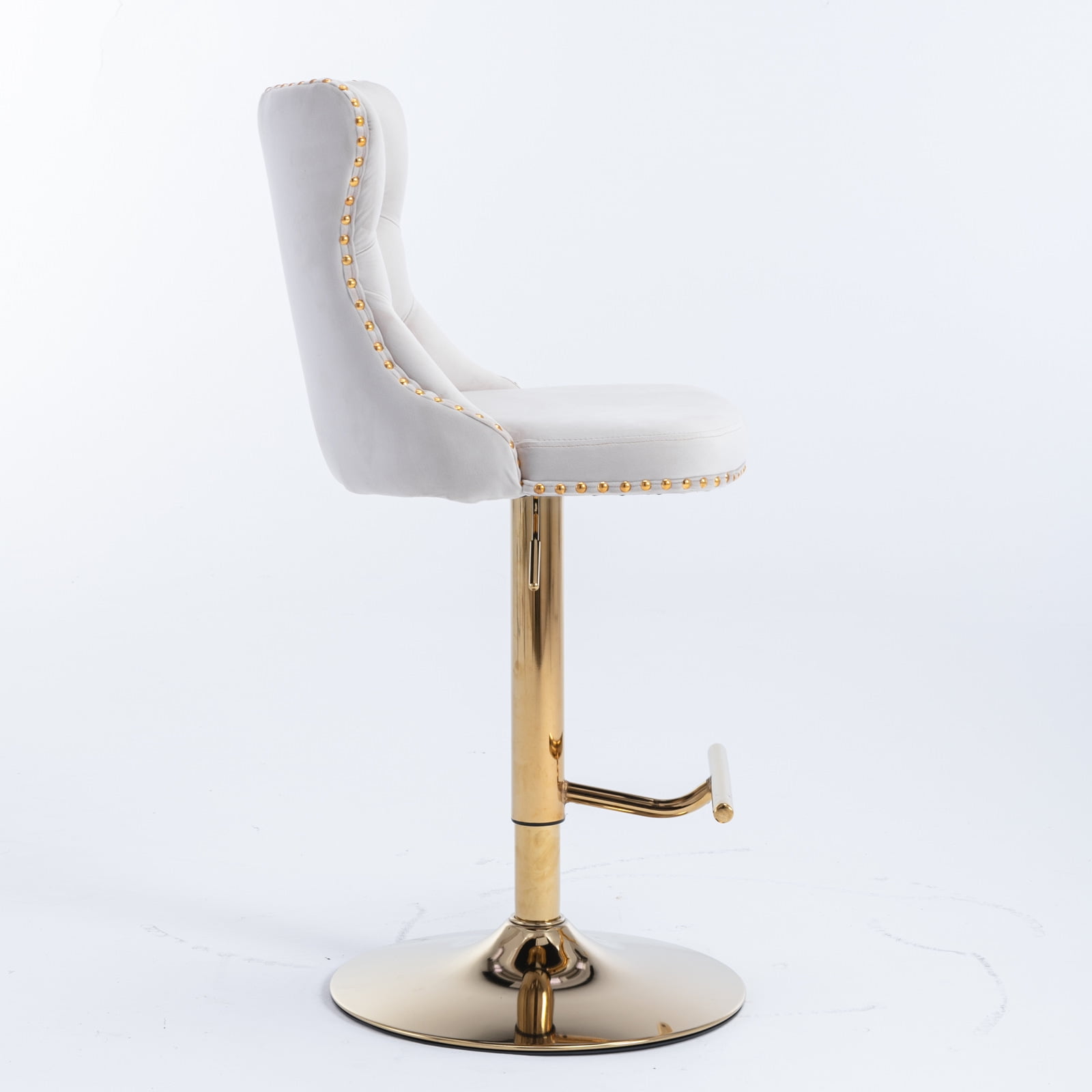 Swivel Dining Bar Chairs with Gold Metal Base Velvet Upholstered Bar Stools with Button Tufted Back Height Adjustment(Beige,Set of 6)