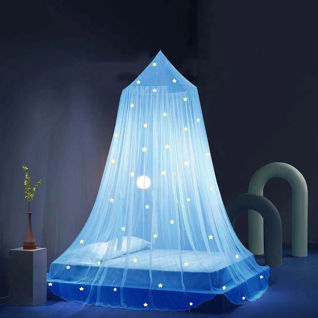 Girls Bed Canopy Mosquito Net Princess Canopy for Bedroom Decor Insect Protection Hanging Canopy Pink Glow in the Dark Stars