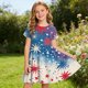 thumbnail image 5 of Odeerbi Niñas Día de La Independencia Vestido de Línea A Verano Patriótico Cuello Redondo Manga Corta Vestido Casual, 5 of 9