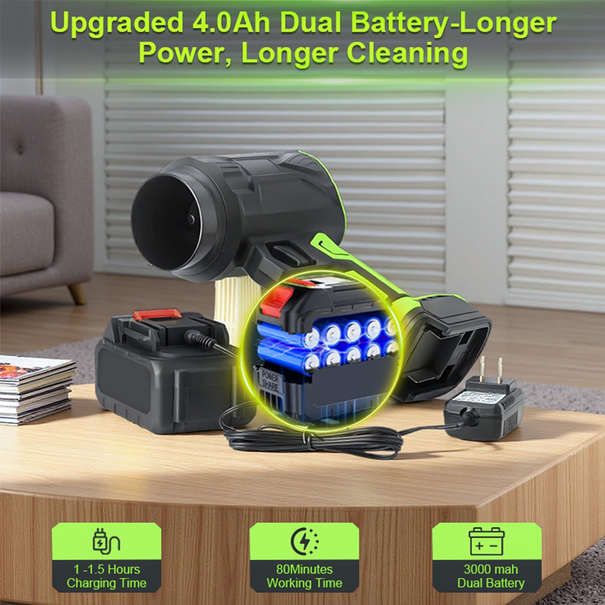 3 in 1 Leaf Blower Cordless with 2 * 3Ah Battery and Charger, 3 Speed Mode, Lightweight, 21V Battery Powered Electric Handheld Blower for Lawn Care, Blowing Leaves, Patio Cleaning, Dust, Snow