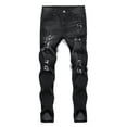 thumbnail image 3 of ORQ Men Full-length Low Waist Slim Fit Pants Ripped Denim Jeans, 3 of 4