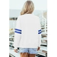 thumbnail image 2 of Women's White Varsity Striped Drop Shoulder Oversized Sweatshirt – Casual Comfort for Daily Wear | L, 2 of 5