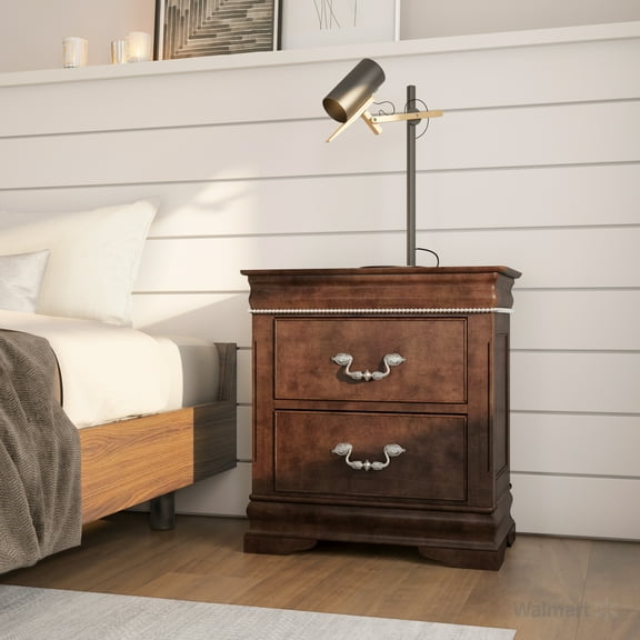 Furniture of America Leonora Traditional Nightstand with 2-Drawer, Cherry