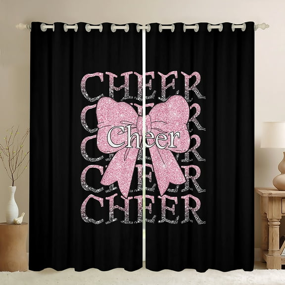 Manfei Kawaii Pink Bow Black Out Curtains for Teens Children Girls,Bling Glitter Curtains Pack of 2 (42x63 Each),Girly Dreamy Dance Bedroom Curtains,Luxury Bedroom Decor