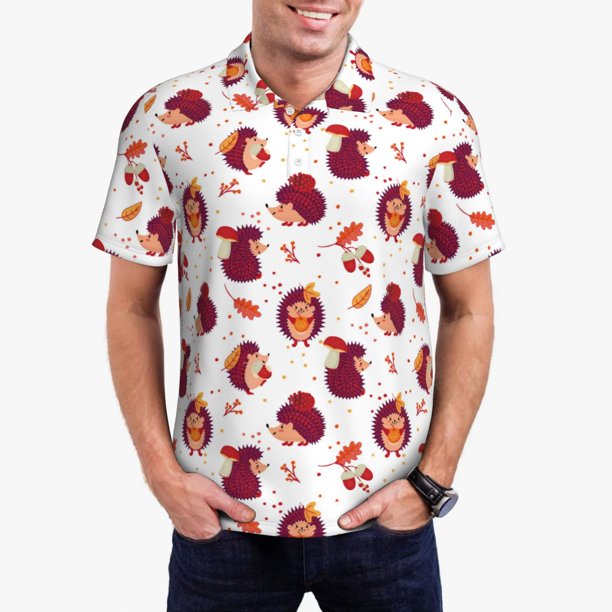 Fotbe Cartoon Hedgehogs Camiseta Polo de Golf para Hombre con Estampado – Camisa Deportiva Transpirable con Cuello Abotonado-4X-Large