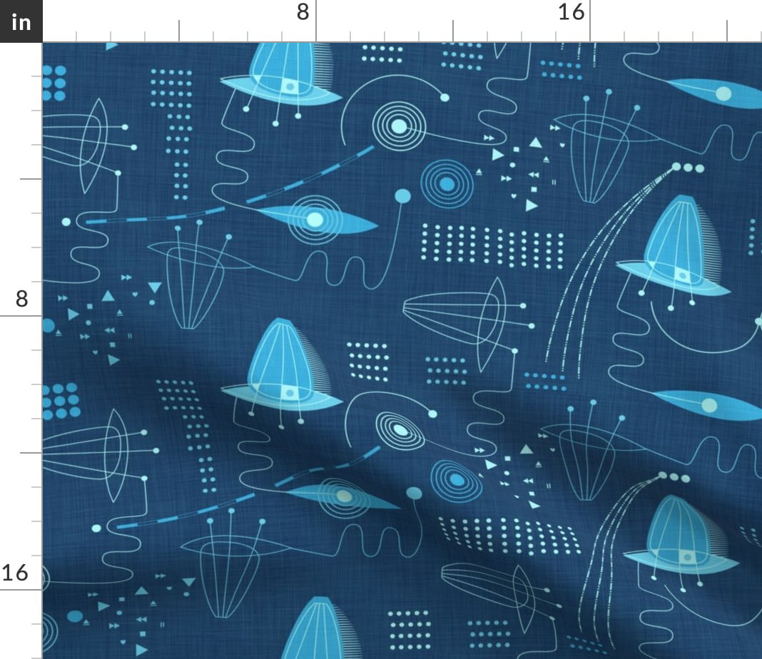 Rocket Astronaut Spaceship Space Vintage Blue Spoonflower Fabric by the Yard 