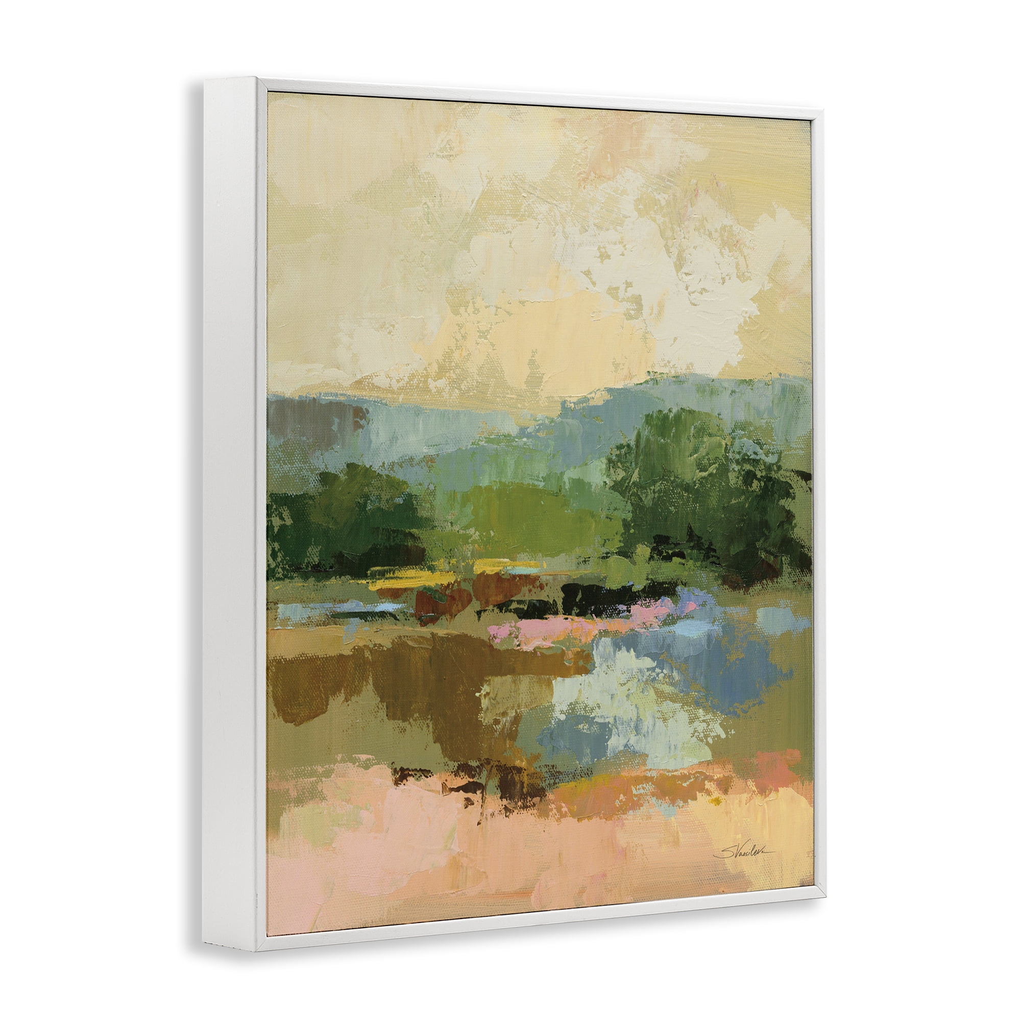 Stupell Industries Across The River View Landscape Painting White Framed Art Print Wall Art, 11 x 14