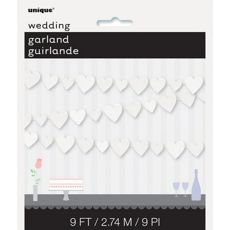 9' Paper White Heart Garland