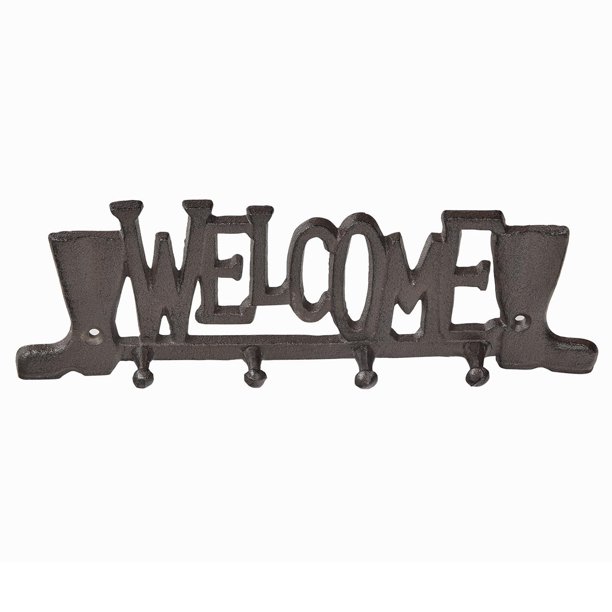 Sungmor Llave de Hierro Fundido Hooks, Bienvenida Vintage de Granja y Botas, Colgador de Pared para Entrada Del Hogar, 1 Pieza