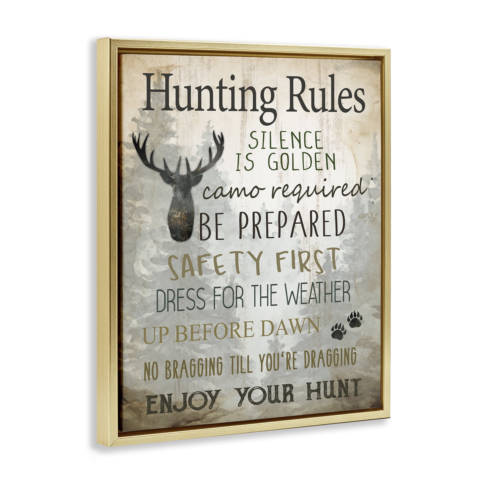 Stupell Industries Rustic Hunting Rules Animals Painting Gold Floater Framed Canvas Art Print Wall Art, 17 x 21
