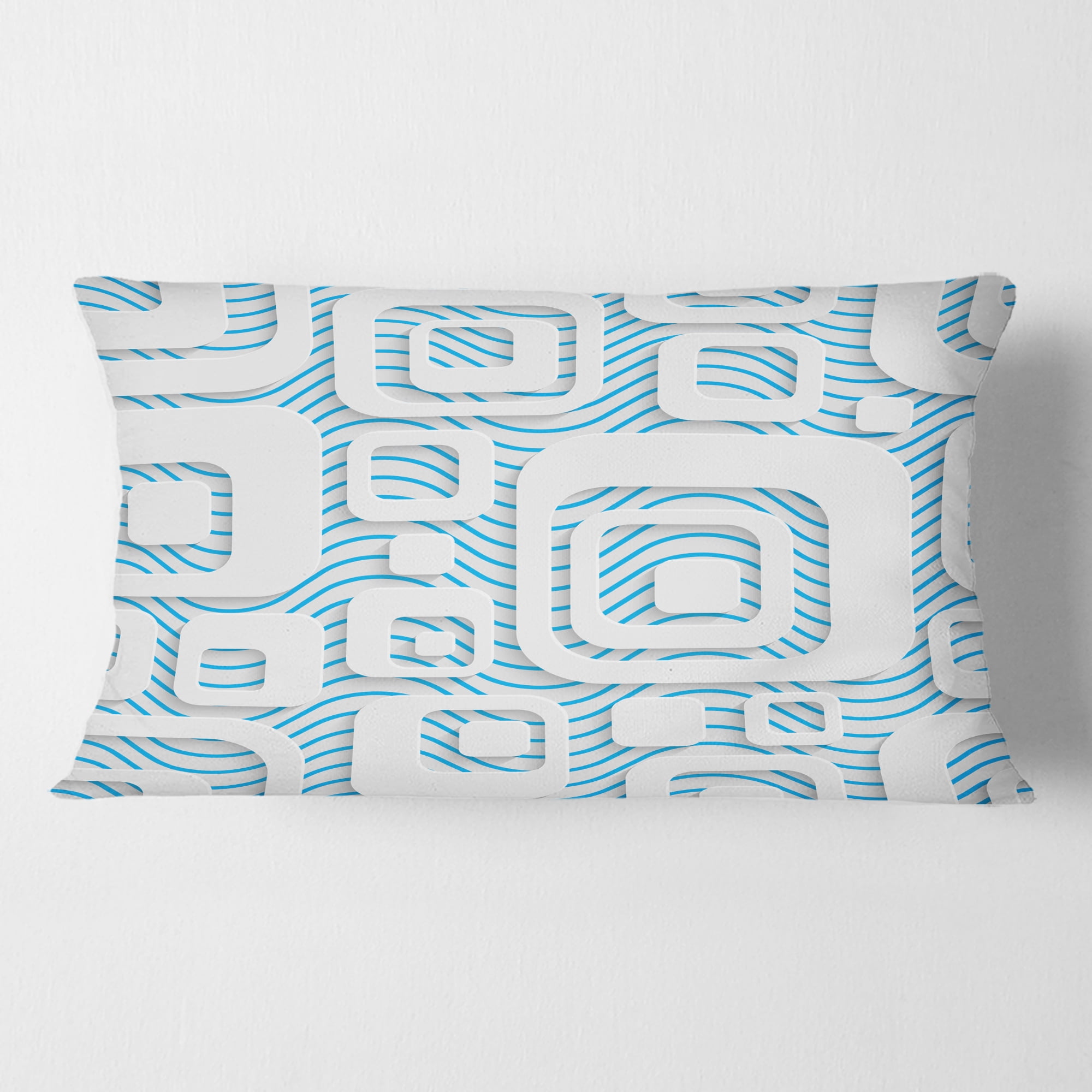 Designart 3D White And Blue Pattern I' Mid-Century Modern Throw Pillow - 12x20