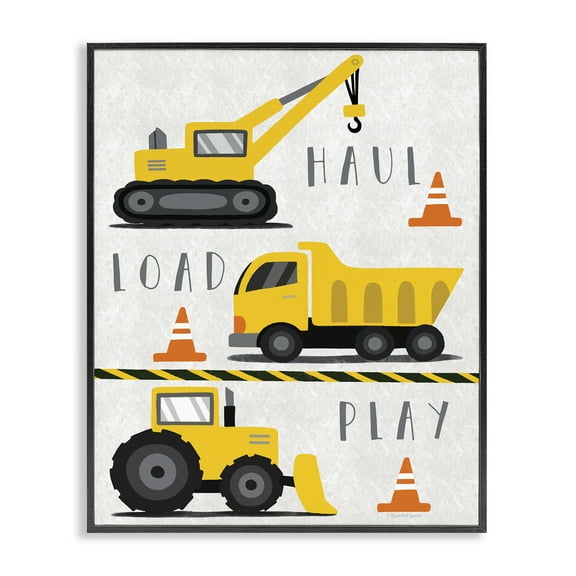 Stupell Industries Haul Load Play Trucks Quotes and Sayings Painting Black Framed Art Print Wall Art, 24 x 30