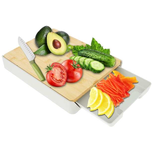 Hands DIYBamboo Cutting Board Tabla de Cortar Resistente con Bandeja Deslizante para Cajones Tabla Cutting Resistente Al Desgaste con Patas Antideslizantes Tabla Cutting de Bambú Ecológica para Cocina