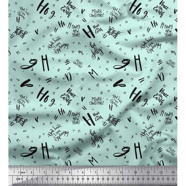 Soimoi Green polyester Crepe Fabric Peace On Earth Text Print Fabric by the Yard 52 Inch Wide