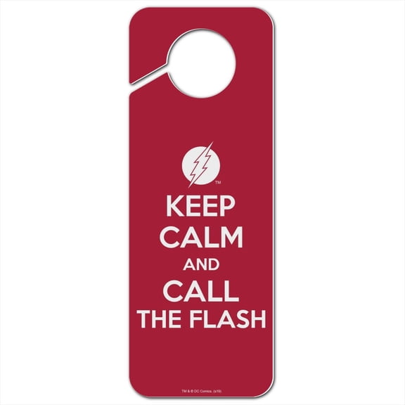 The Flash Keep Calm and Call Plastic Door Knob Hanger Sign