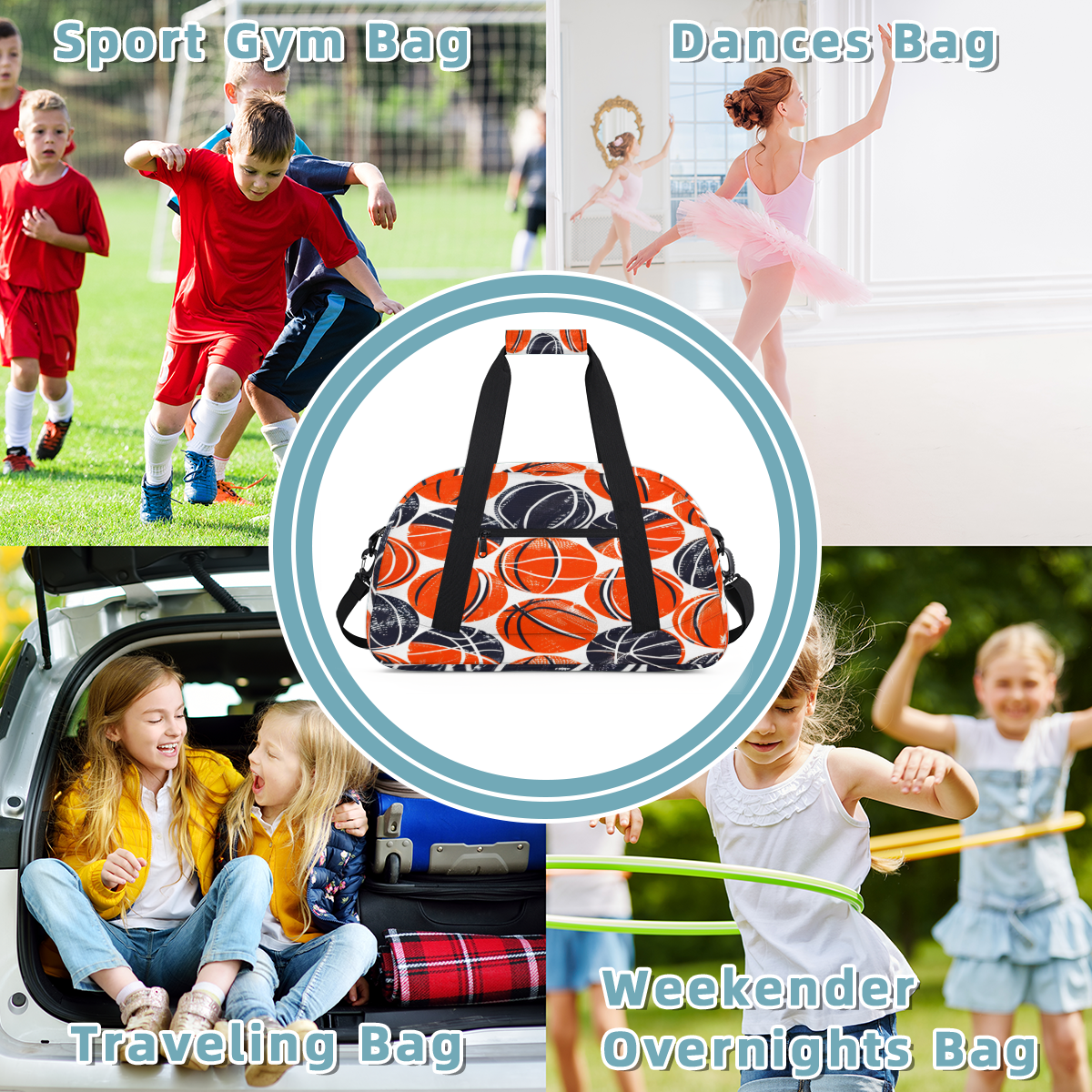 Herdesigns Basketball Duffle Bag for Women & Men, Sports Gym Bag Dance Bag Overnight Bag Carry On Weekender Travel Bag