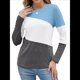 thumbnail image 2 of Blusas de Bloque de Color para Mujer, Estilo Túnica Informal de Larga con Cuello Redondo, Tipo Jersey. Gris Azulado XL, 2 of 8