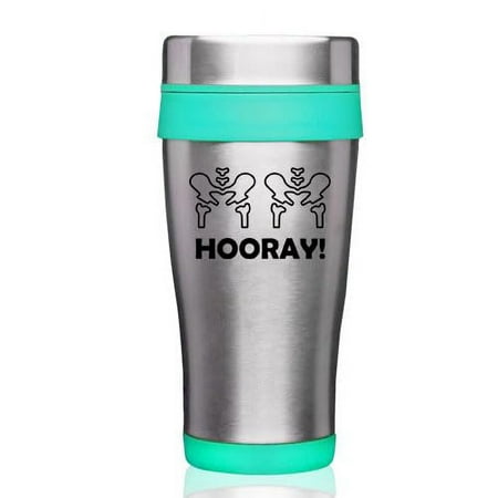 

16oz Insulated Stainless Steel Travel Mug Coffee Mug Tumbler Hip Hip Hooray Funny Physical Therapy Therapist Gift (Teal)