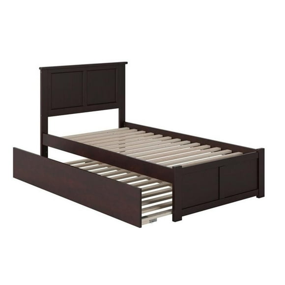 Pemberly Row Madison Twin XL Wood Platform Bed and Twin XL Trundle in Espresso