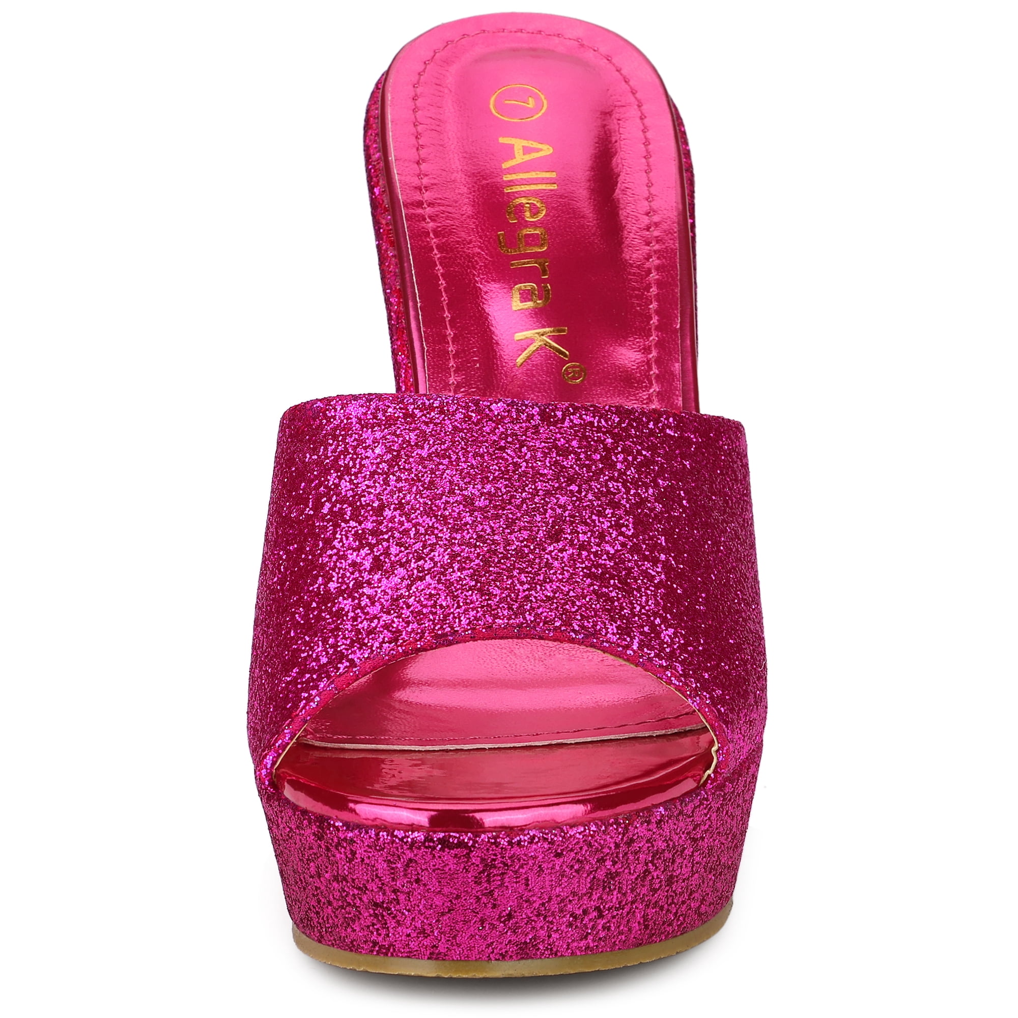 DARING DIVA Women's Glitter Platform Slip-on Wedge Heels Sandals Hot Pink 7