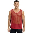 thumbnail image 2 of Raenseen Men's Mesh See Through Fishnet Muscle Tank Top Sleeveless Workout Crop Top T-Shirt Night Red L, 2 of 9