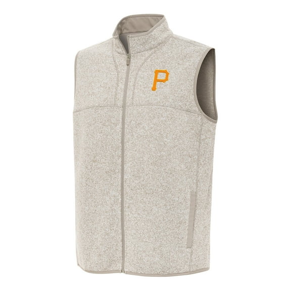 Men's Antigua Oatmeal Pittsburgh Pirates Fortune Full-Zip Vest