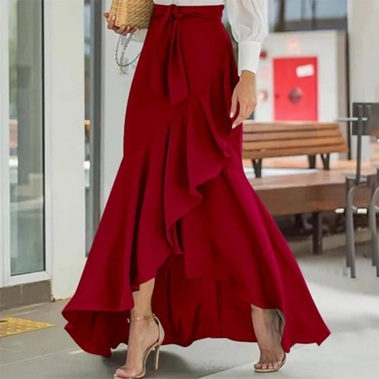 New Summer Arrivals SMihono Womens Ruffle Wrap Maxi Skirt Flare