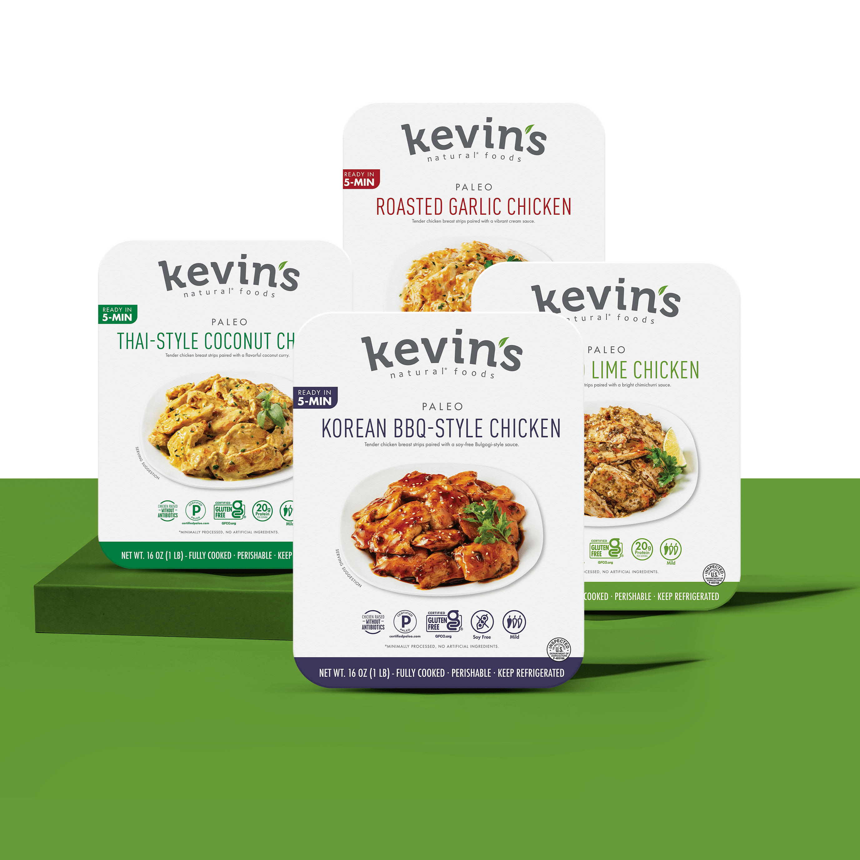 (4 pack) Kevin's Natural Foods Roasted Garlic Chicken, Full Size Refrigerated Entree, 16 oz