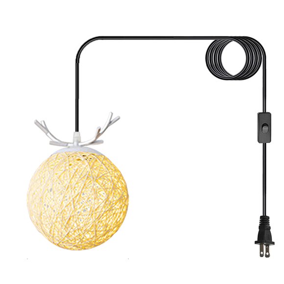 Pendant Light Plug In Modern Minimalist Wabi-sabi Dining Room Kitchen Island Rattan Beige Dining Lights Ceiling Hanging Corner Lights For Living Room