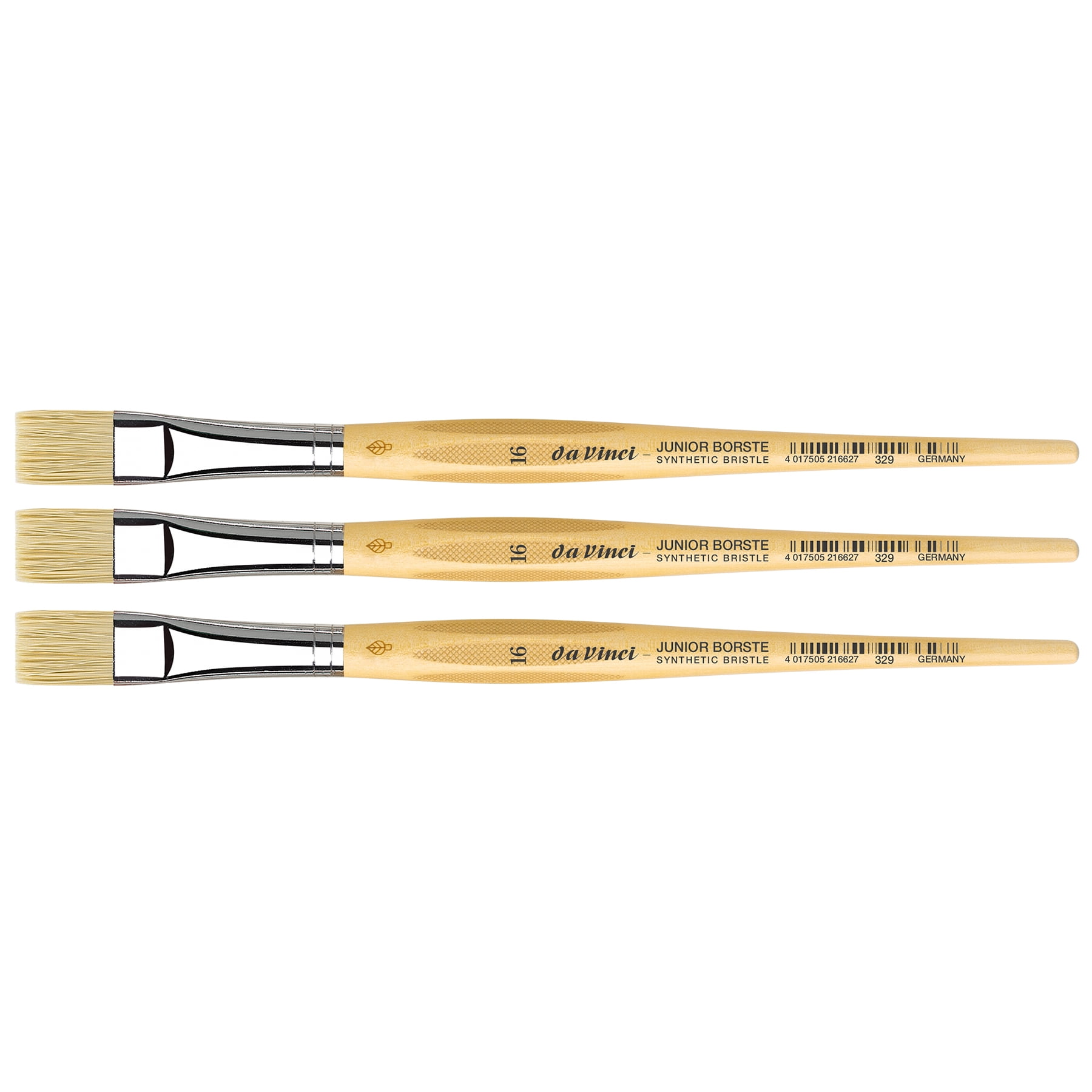 da Vinci JUNIOR BORSTE Synthetic Student Brush, Synthetic, Tempera, Flat, Series 329, Size 16, Pack of 3