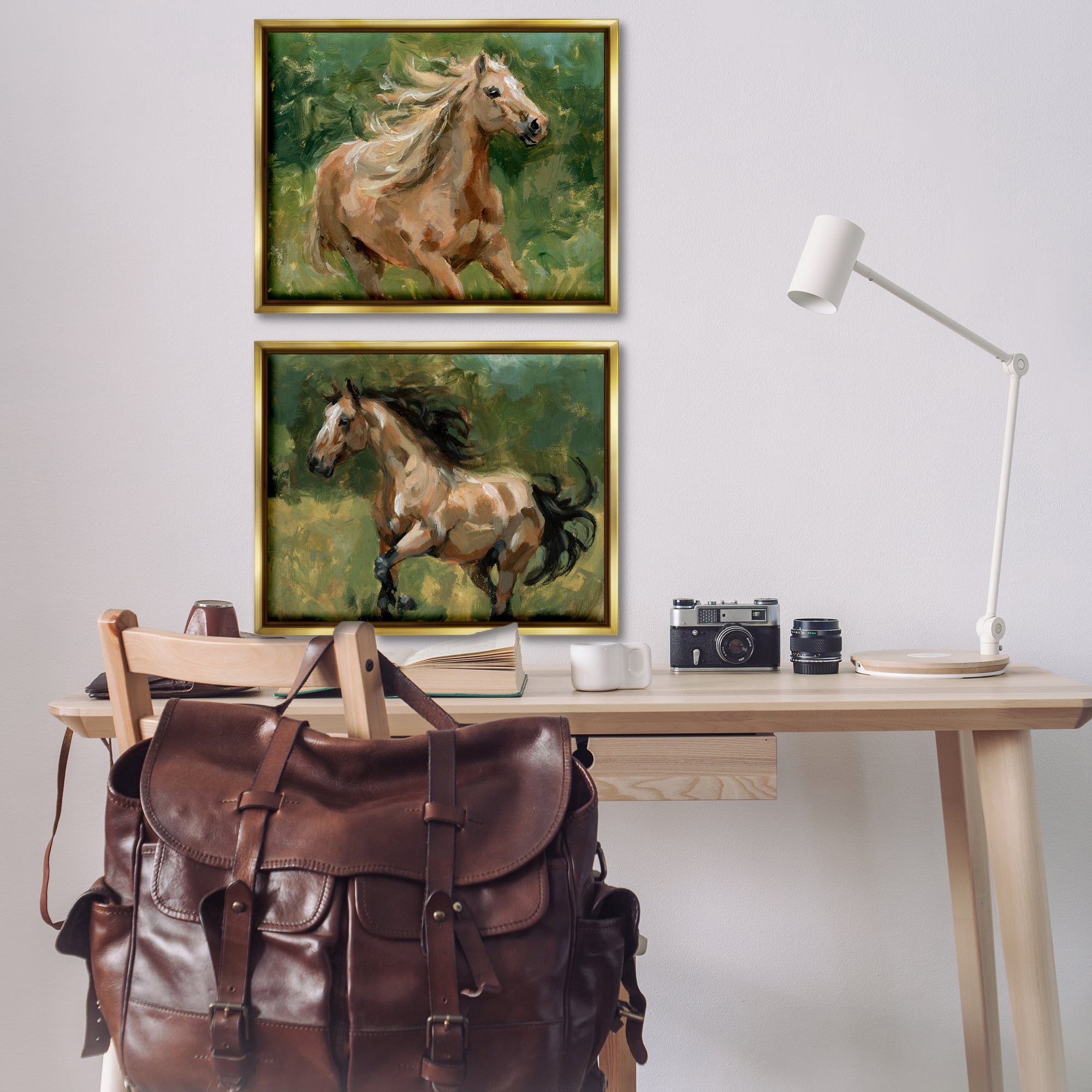 Stupell Industries Trotting Horse Visages Animals Painting Gold Floater Framed Canvas Art Print Wall Art, 31 x 25, Set of 2