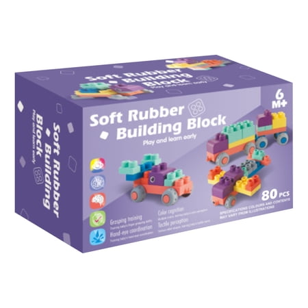Soft Rubber Building Blocks 80 PCS Ouch-Free Preschool Educational Building Set BPA-Free Chewable Montessori Toys Early Learning Building Toys for Grasping Training & Hand-Eye Coordination