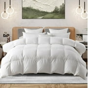 Down Comforter Queen Size, Fluffy Duvet Insert, Hotel Feather Comforter Down Alternative Comforter, Lightweight Down Blanket Suitable for All Seasons, Classic White, 90 X 90 in