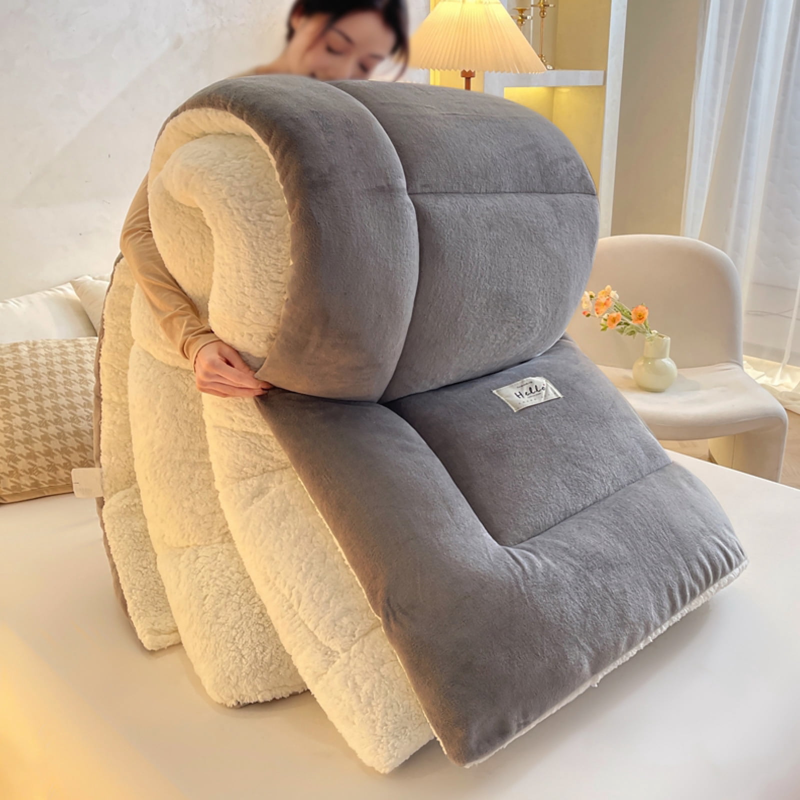 WOOW DEPOT Sherpa Fleece Full Size Comforter Reversible, 1 PCS, Heavy 6lbs Quilted Bedding Warm Cozy Machine Washable, Gray